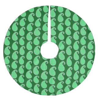 Paisley pattern, emerald green and white brushed polyester tree skirt