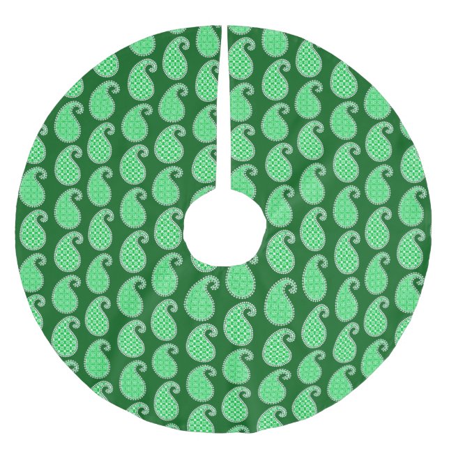 Paisley pattern, emerald green and white brushed polyester tree skirt (Front)