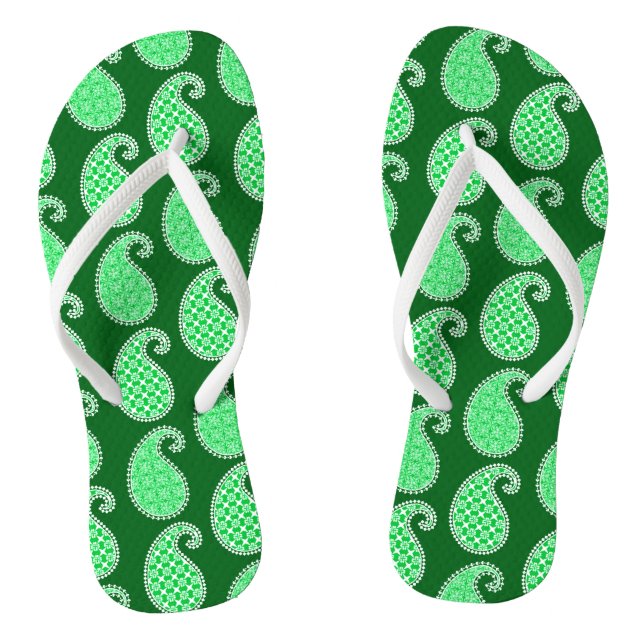 Paisley pattern, emerald green and white flip flops (Footbed)