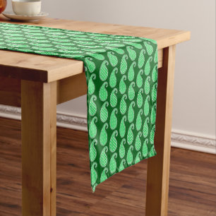 Paisley pattern, emerald green and white short table runner