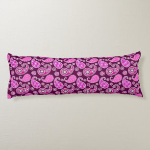 Paisley pattern, fuchsia pink, purple and white body pillow