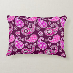 Paisley pattern, fuchsia pink, purple and white decorative pillow