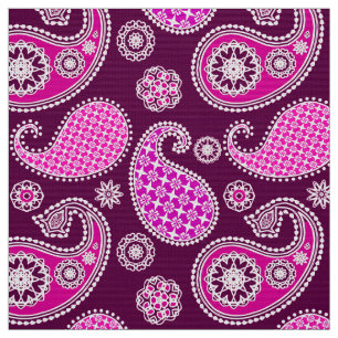 Paisley pattern, fuchsia pink, purple and white fabric