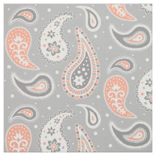 Paisley Pattern Grey and Coral Fabric