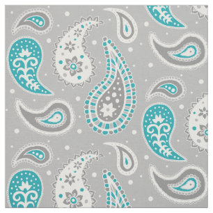 Paisley Pattern Grey and Teal Fabric