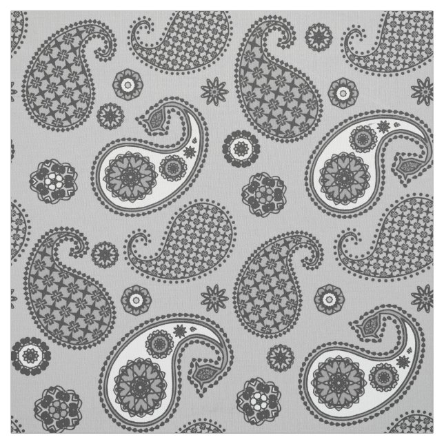 Paisley Pattern, Grey, Black and White   Fabric (Swatch)