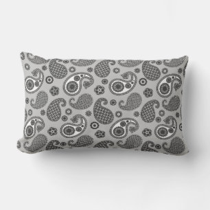Paisley Pattern, Grey, Black and White Lumbar Pillow