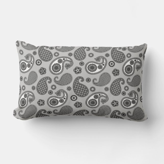 Paisley Pattern, Grey, Black and White   Lumbar Pillow (Front)