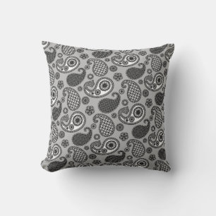 Paisley Pattern, Grey, Black and White  Throw Pillow