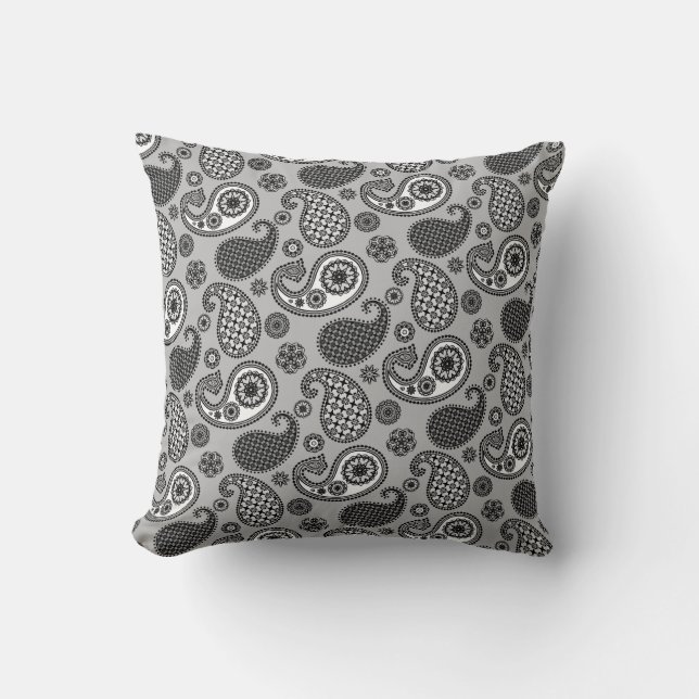 Paisley Pattern, Grey, Black and White  Throw Pillow (Front)