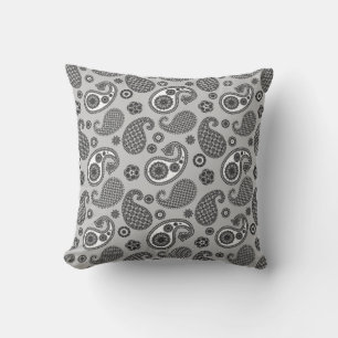 Paisley Pattern, Grey, Black and White   Throw Pillow