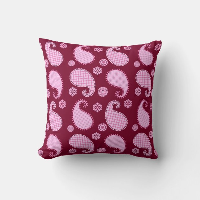 Paisley pattern, ice pink and burgundy throw pillow (Front)