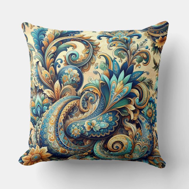 Paisley pattern in blues  throw pillow (Front)