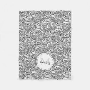 Paisley pattern ink black white name pillow fleece blanket