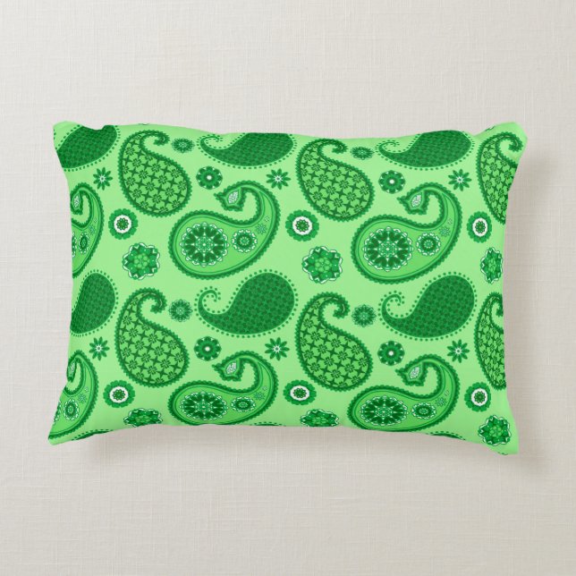 Paisley Pattern, Jade and Emerald Green Decorative Pillow (Back)