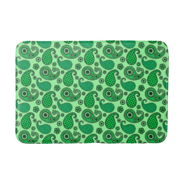 Paisley pattern, jade and mint green bath mat (Front)