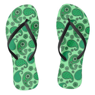 Paisley pattern, jade and mint green flip flops