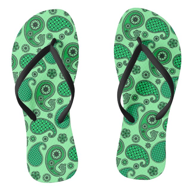 Paisley pattern, jade and mint green flip flops (Footbed)
