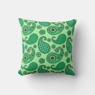 Paisley pattern, jade and mint green throw pillow