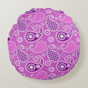 Paisley Pattern, Lilac and Amethyst Purple Round Pillow