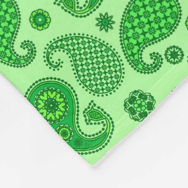 Paisley Pattern, Lime and Emerald Green Fleece Bla Blanket (Corner)