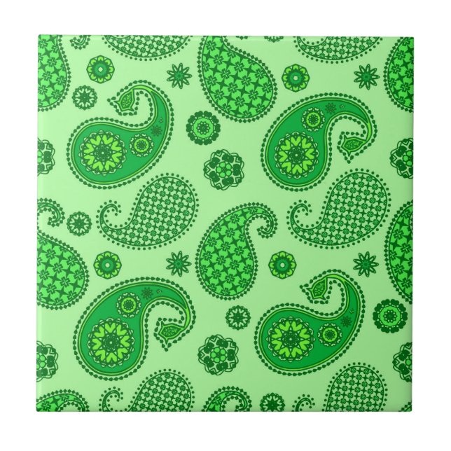 Paisley Pattern, Lime and Emerald Green Tile (Front)
