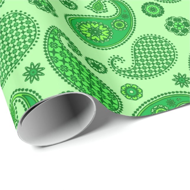 Paisley Pattern, Lime and Emerald Green Wrapping Paper (Roll Corner)