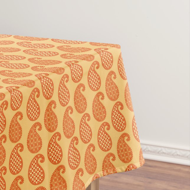 Paisley pattern, mandarin and pastel orange tablecloth (In Situ)