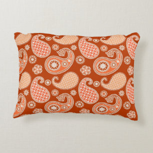 Paisley pattern, Mandarin Orange and White Accent Pillow