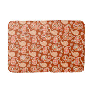 Paisley pattern, Mandarin Orange and White Bath Mat