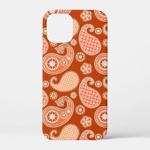 Paisley pattern, Mandarin Orange and White iPhone 12 Mini Case