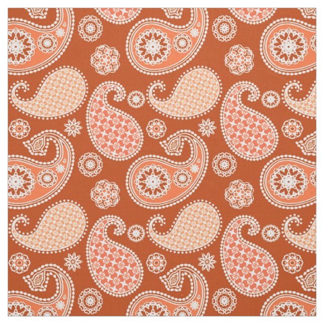 Paisley pattern, Mandarin Orange and White Fabric (Swatch)