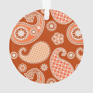 Paisley pattern, Mandarin Orange and White Ornament