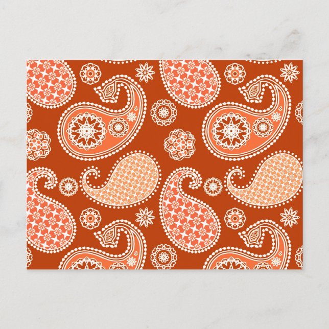 Paisley pattern, Mandarin Orange and White Postcard (Front)
