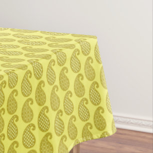 Paisley pattern, mustard and pale yellow tablecloth