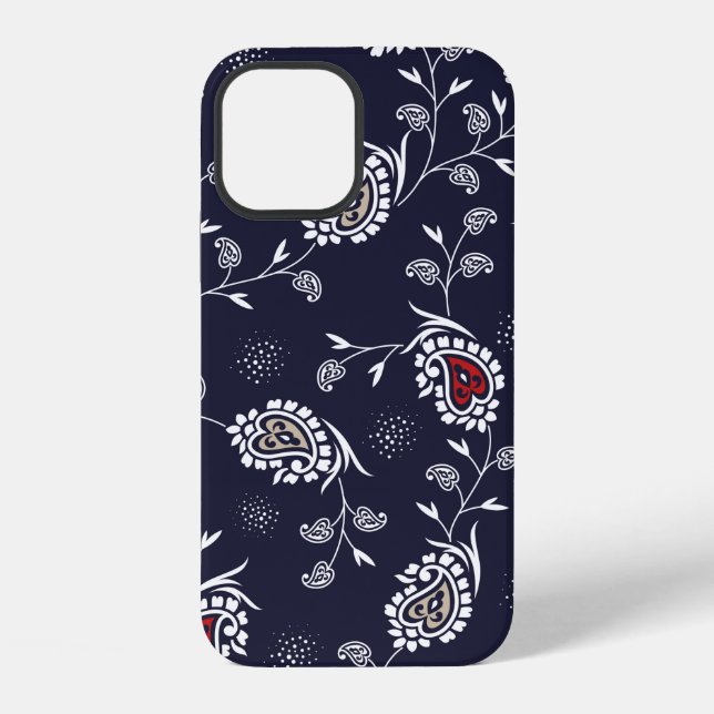 paisley pattern on navy iPhone case (Back)