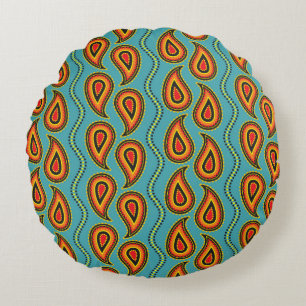 Paisley pattern,ornamental fabric texture indian s round pillow