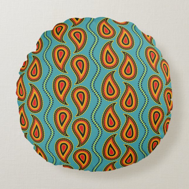 Paisley pattern,ornamental fabric texture indian s round pillow (Front)