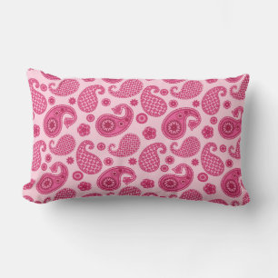 Paisley Pattern, Pastel Coral Pink and Fuchsia Lumbar Pillow