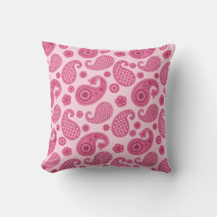 Paisley Pattern, Pastel Coral Pink and Fuchsia Outdoor Pillow