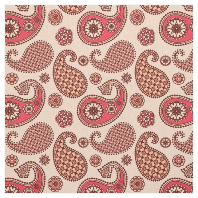 Paisley pattern, peach and coral pink fabric (Swatch)