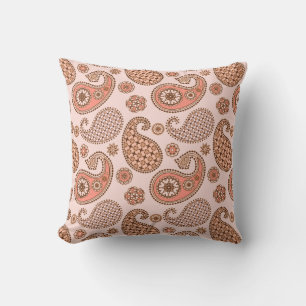 Paisley pattern, peach and coral pink outdoor pillow
