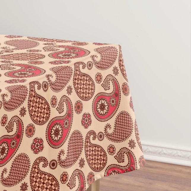 Paisley pattern, peach and coral pink tablecloth (In Situ)