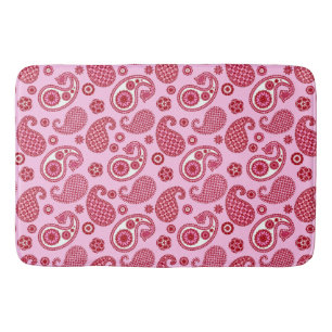 Paisley Pattern, Peppermint Pink and White Bath Mat