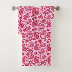 Paisley Pattern, Peppermint Pink and White  Bath Towel Set