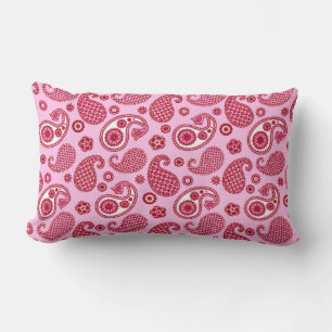 Paisley Pattern, Peppermint Pink and White Lumbar Pillow