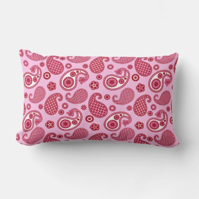 Paisley Pattern, Peppermint Pink and White  Lumbar Pillow (Front)