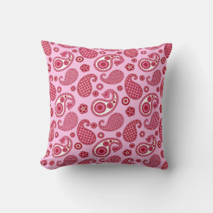 Paisley Pattern, Peppermint Pink and White Throw Pillow