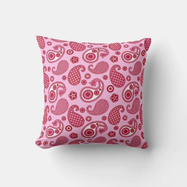 Paisley Pattern, Peppermint Pink and White  Throw Pillow (Front)