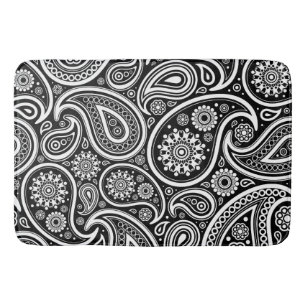 Paisley Pattern, Persian Paisley, Black and White Bath Mat